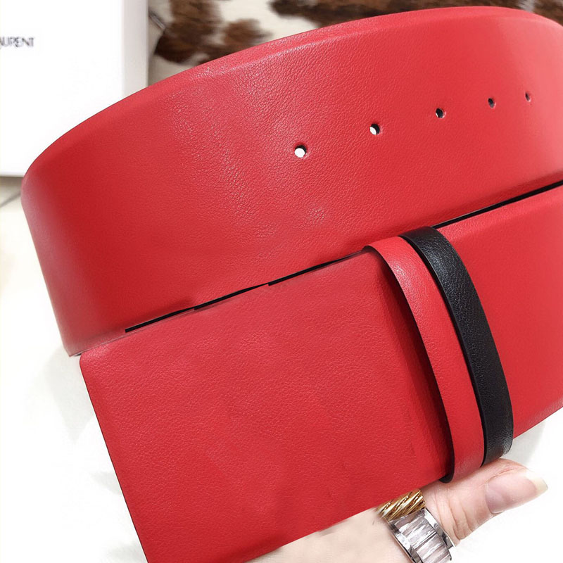 

NJ Leather Belt High Quality Casual Women Luxury Fashion Jeans Decoration Buckle Female Elastic Dress Diamond Fashionable Cowhide Womens Top Width 7CM 184185186, Black and red body colour