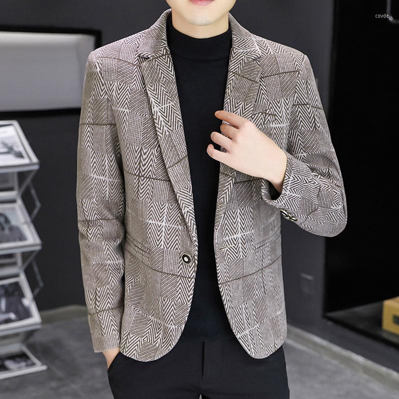 

Men's Suits COO 2023 Men's Herringbone Woolen Blazer Slim Youth Casual, 8705 coffee