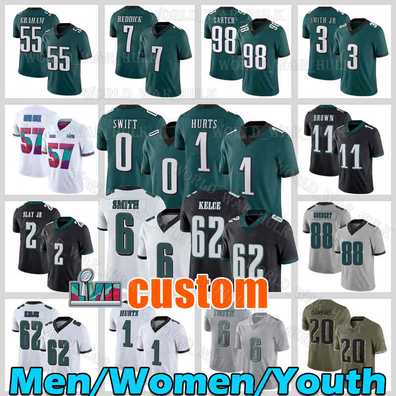 

Jalen Hurts Jersey DAndre Swift DeVonta Smith Football AJ Brown Eagles Haason Reddick Jason Kelce Brian Dawkins Goedert Mailata Brandon Graham Darius Slay Jr Davis, Women (l y)+patch