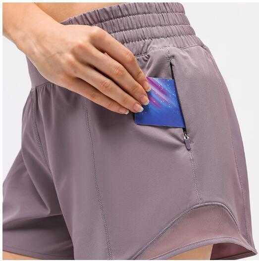 

LU-16 Elastic Waist Mesh Women's Hotty Hot Shorts Yoga Pants Running Fitness Casual Loose Breathable Hidden Zipper Pocket Sports Short Gym Clothes Women Underwears, Shy-060 fluorescent blue