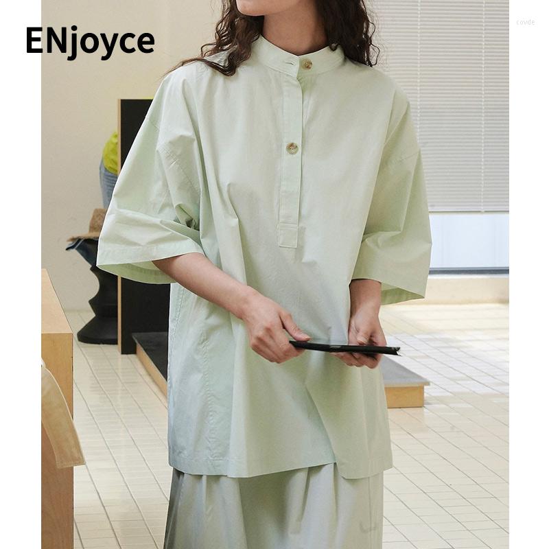 

Women's Blouses 2023 Summer Women Vintage Round Neck Loose Short Sleeve Shirts Oversized Casual Lapel Boyfriend Style Streetwear Shirt, Green