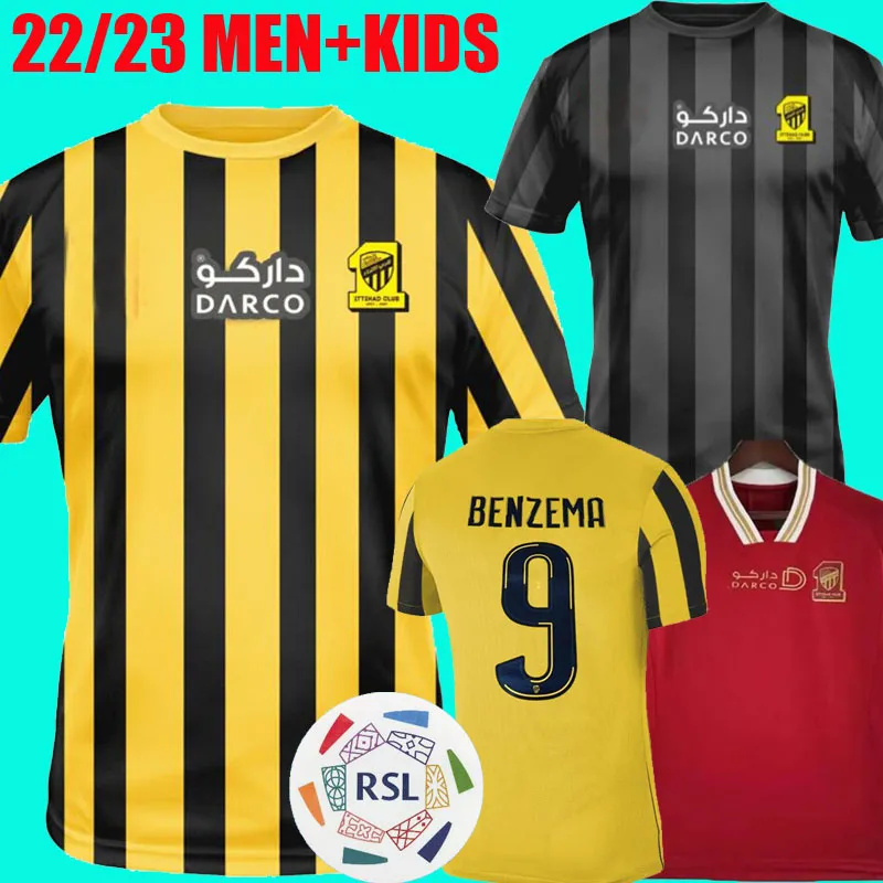 

22 23 BENZEMA Al Ittihad fc Soccer Jerseys 2023 Hamdallah Romarinho Camara Home Third Black Wine Costa Coronado Hegazy Men Size Football Shirts