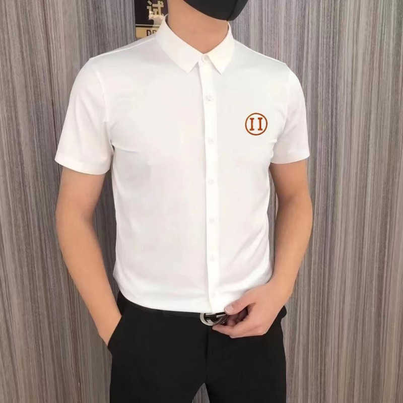 

Luxury brand casual shirt men designer t shirt H embroidery polo shirt fashion business shirt summer button polo cardigan, White
