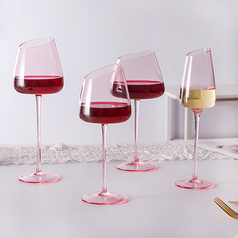 

Wine Glasses 4 2 1Pcs Unique Hand Blown Crystal Glass Goblet European Pink Stemmed Sparkling Champagne Cup for Wedding Party Gifts 230608