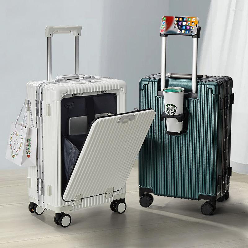 

Suitcases Multi-functional Business Luggage Case Rechargeable Suitcase With Front Lid Password Box Water Cup Holder Maleta De Viaje