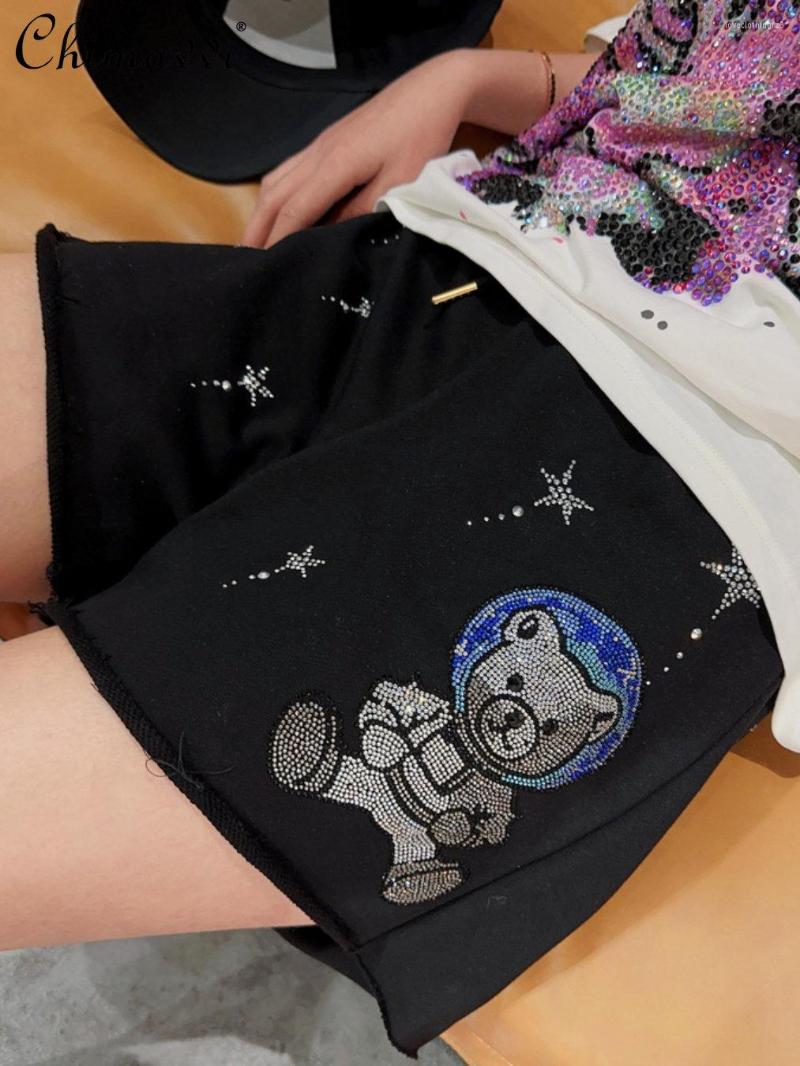 

Women' Shorts Fashion Brand Cartoon Bear Rhinestone Female Student 2023 Summer Loose Knitted Casual Pants Short Women, Beige