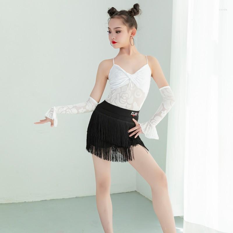 

Stage Wear Children's Latin Dance Practice Costume Girl Performance Suspender Top Fringe Skirt