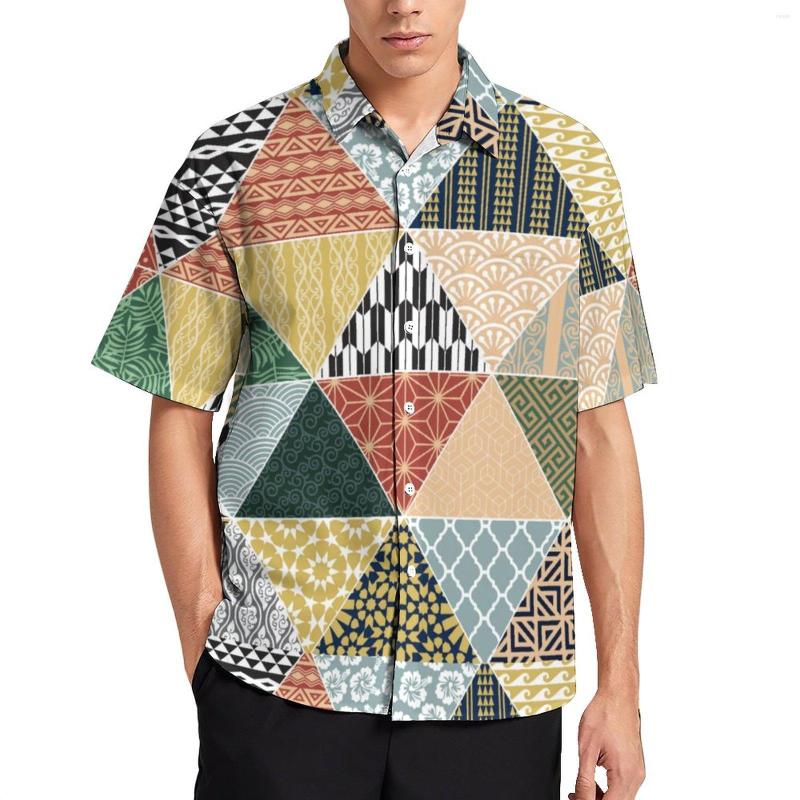 

Men's Casual Shirts Colorful Patchwork Tribal Ethnic Print Beach Shirt Hawaiian Retro Blouses Mens Plus Size, Style-3