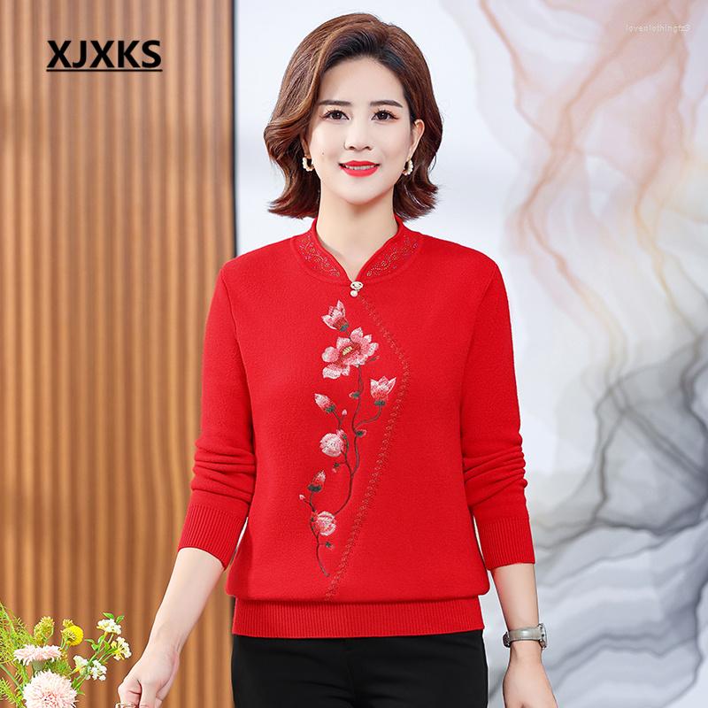 

Women' Sweaters XJXKS High-end Wool Knit Sweater Women' Pullover 2023 Winter Velvet Thickening Fashion Embroidery Jumper, Green
