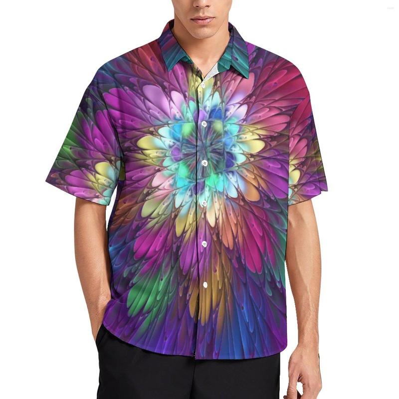

Men's Casual Shirts Flower Beach Shirt Abstract Fractal Art Hawaiian Retro Blouses Short Sleeve Custom Clothing Plus Size, Style-19