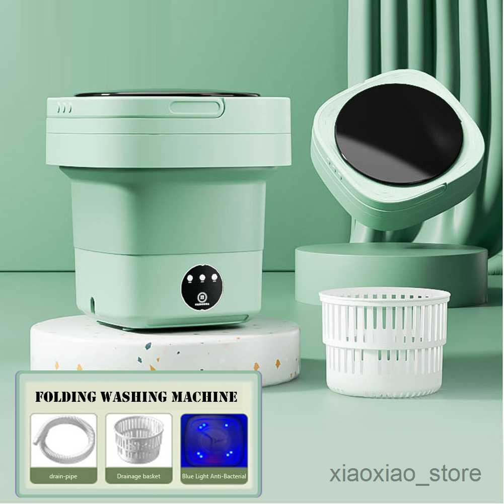 

Mini Washing Machines 6.5L Foldable Cleaning Washing Machine Blue Light Illumination Automatic Clothing Cleaners With Drainage Basket for Newborn Rags R230718