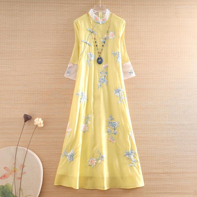 

Ethnic Clothing High-end Spring And Summer Embroidery Organza Cheongsam Loose Women Dress Chinese Style Elegant Lady Party Qipao S-XXL