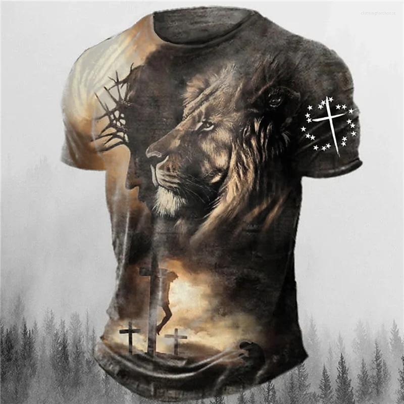 

Men's T Shirts Summer Animal Lion Print For Men Breathable Polyester Round Neck Loose Short Sleeve Tee Shirt Casual Tops Clothing, A01-kb10013