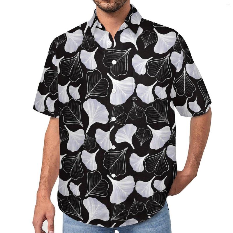 

Men's Casual Shirts Ginko Biloba Print Loose Shirt Male Beach Black And White Hawaii Design Short-Sleeve Y2K Oversize Blouses, Style-7