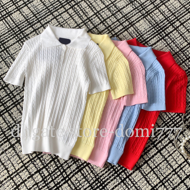 

Fashion Embroidered Logo Women's Knitted T Shirt Short Sleeved T-shirt Top, #4 pink