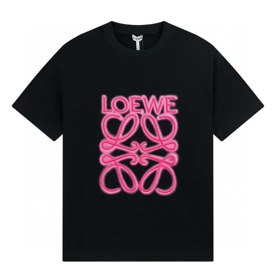 

Designer Fashion Clothing Tees Tshirts Correct Version of Trendy Brand Loewe Fluorescent Pink Embroidery Pure Cotton Round Neck for Men and Womens Couples Short Sle, White