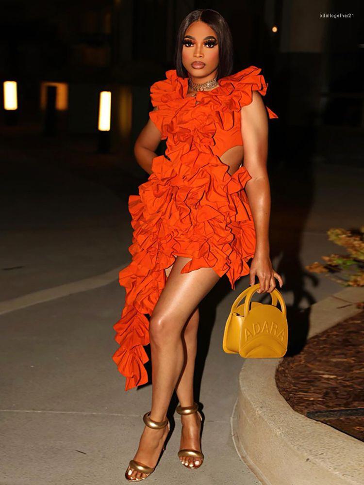 

Casual Dresses Fashionable Dress Women Edible Tree Tierred Asymmetrical Hollow Out Back Ball Gown 2023 Trend Party Evening, Orange