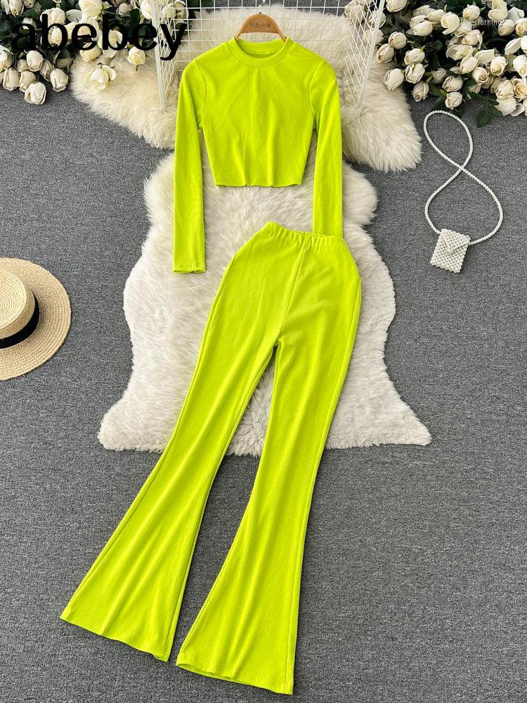 

Women's Two Piece Pants Streetwear Pant Sets Women Long Sleeve Crop Top High Waist Flare Drape Casual Trousers Female Two-piece Suit, Orange