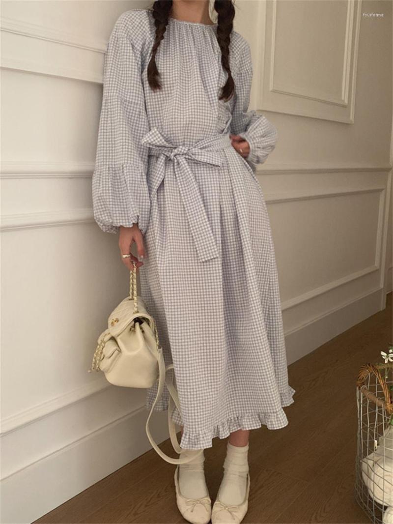 

Casual Dresses Alien Kitty 2023 Office Lady Spring Long Dress Plaid Chic Slim Women Lazy Style High Waist Elegant Loose Vestidos, Photo color