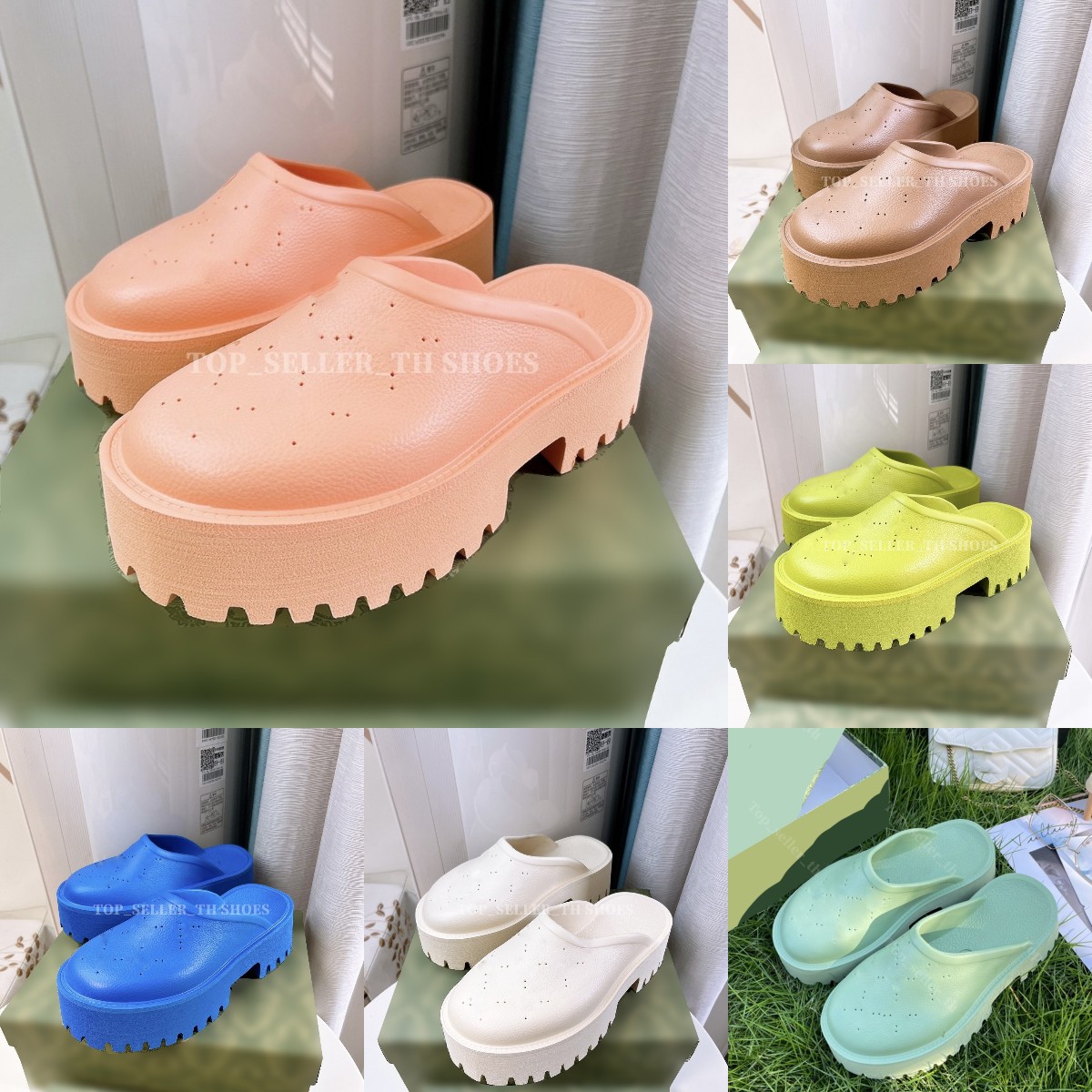 

Designer Double G Perforated Women Sandals Luxury Platform Flats Slippers Ingigo Nude Mint Green Shoe Sunny Beach Woman Shoes Slipper Size Eur35-45