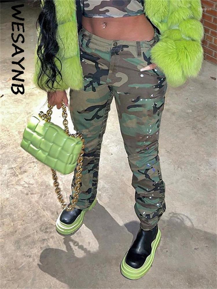 

Women' Pants WESAYNB Clothes Y2k Parachute Cargo For Women 2023 Green Casual Print Camouflage Trousers Baggy Straight Streetwear