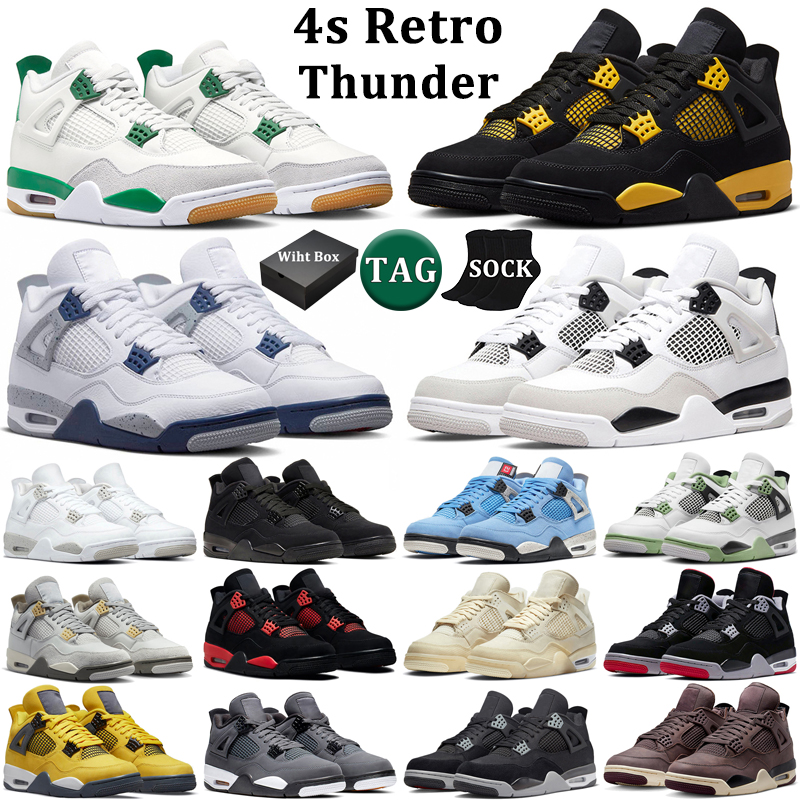 

With box 4s retro 4 basketball shoes men women Pine Green Red Thunder Military Black Cat Midnight Navy Seafoam Infrared Bred mens trainers outdoor sports sneakers
