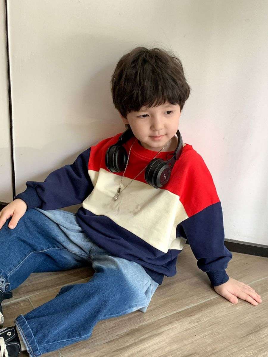 

Children's Sweatshirt Spring and Autumn New Sweatshirt Hoodless Pullover Loose Fashion Brand Male Baby Clothing Outdoor Casual Korean Style 2 to 14 Years Old, Multi