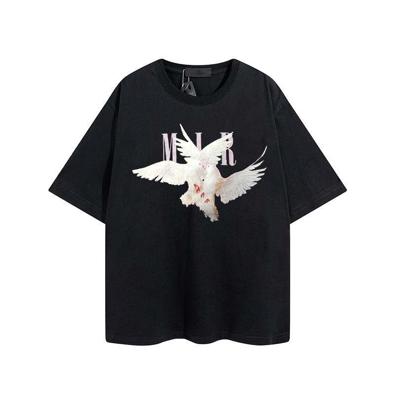

2023 Summer INS Tide Brand Men's T-Shirts Fashion Casual Crewneck Pigeon Printed Graffiti Tees Short Sleeve Luxury Hip Hop Streetwear Cotton T-shirt Size S-XL, 04-black