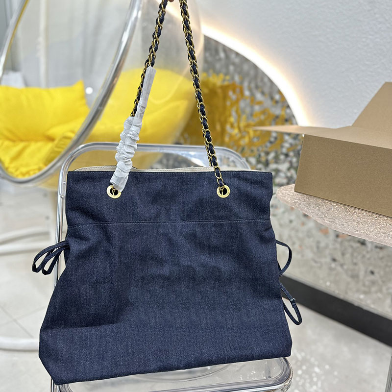 

Denim Luxurys Style Designer Totes Chan Brand Tote Shopping Summer Woman Sling Cross Body Most Expensive Handbag with Chain Fashion Large Handle Bag 40x37cm, Blue 45cm