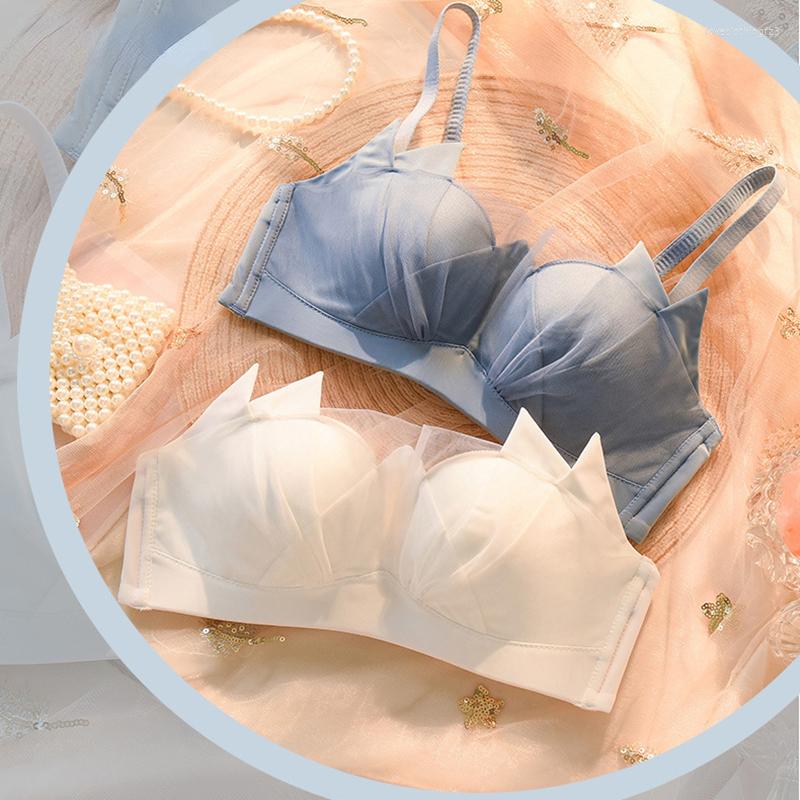 

Bras Sexy Backless Non-marking Underwear Fashion Breathable Wide Straps Gathering No Steel Ring Adjustable Sports Anti-sagging Bra, Blue