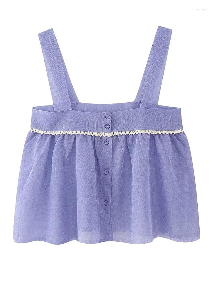

Women' Tanks Summer Purple Knitted Spliced Tulle Short Strap Tank Top Off Shoulder Loose, Light purple