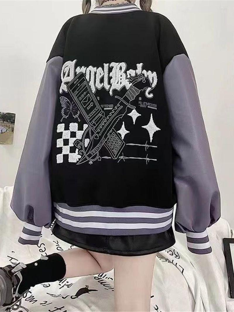 

Women' Hoodies Cool Patchwork Hoodie Women Zip Up Black Harajuku Punk Jacket Japan Kawaii Casual Pullovers Tops Gothic Oversize