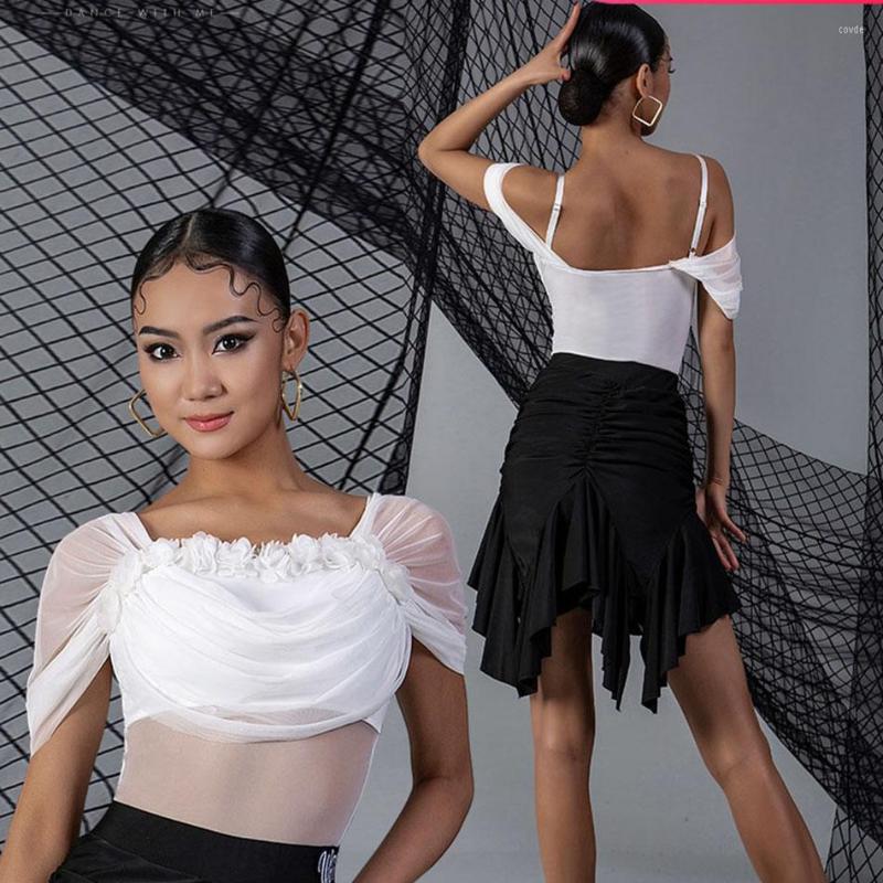 

Stage Wear Short Sleeve Bare Back Design Female Latin Dance Bodysuit For Women Dancing Dress Ballroom Belly Cloth NY23 W23C268, White