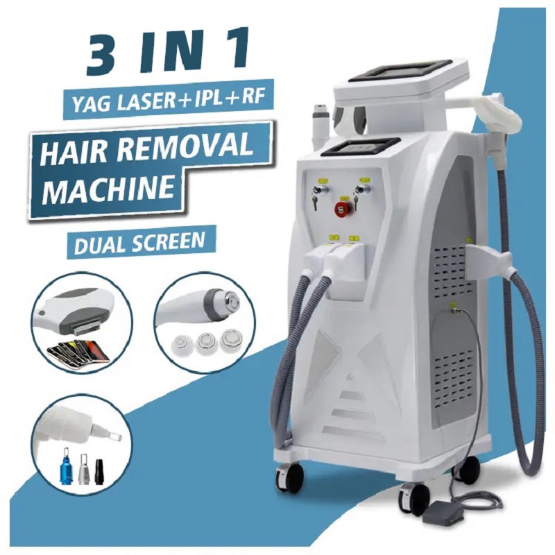 

Professional 3 IN 1 IPL OPT Hair Removal Machine Permanent Hair Removal Nd-Yag Laser Tattoo Removal RF Skin Care Double Screen Salon Beauty Epilator