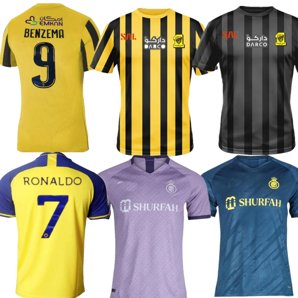 

3XL BENZEMA Al Ittihad soccer Jerseys 2023 Ronaldo Al Nassr FC Home yellow away Football Shirts Kids kit sets, Home women