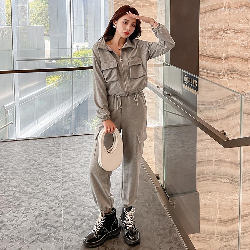 

Women's Two Piece Pants Solid Casual Tracksuit Women Sports 2 Pieces Set Sweatshirts Zipper Hoodies Suit 2023 Autumn Sweatpants Trousers, Gray