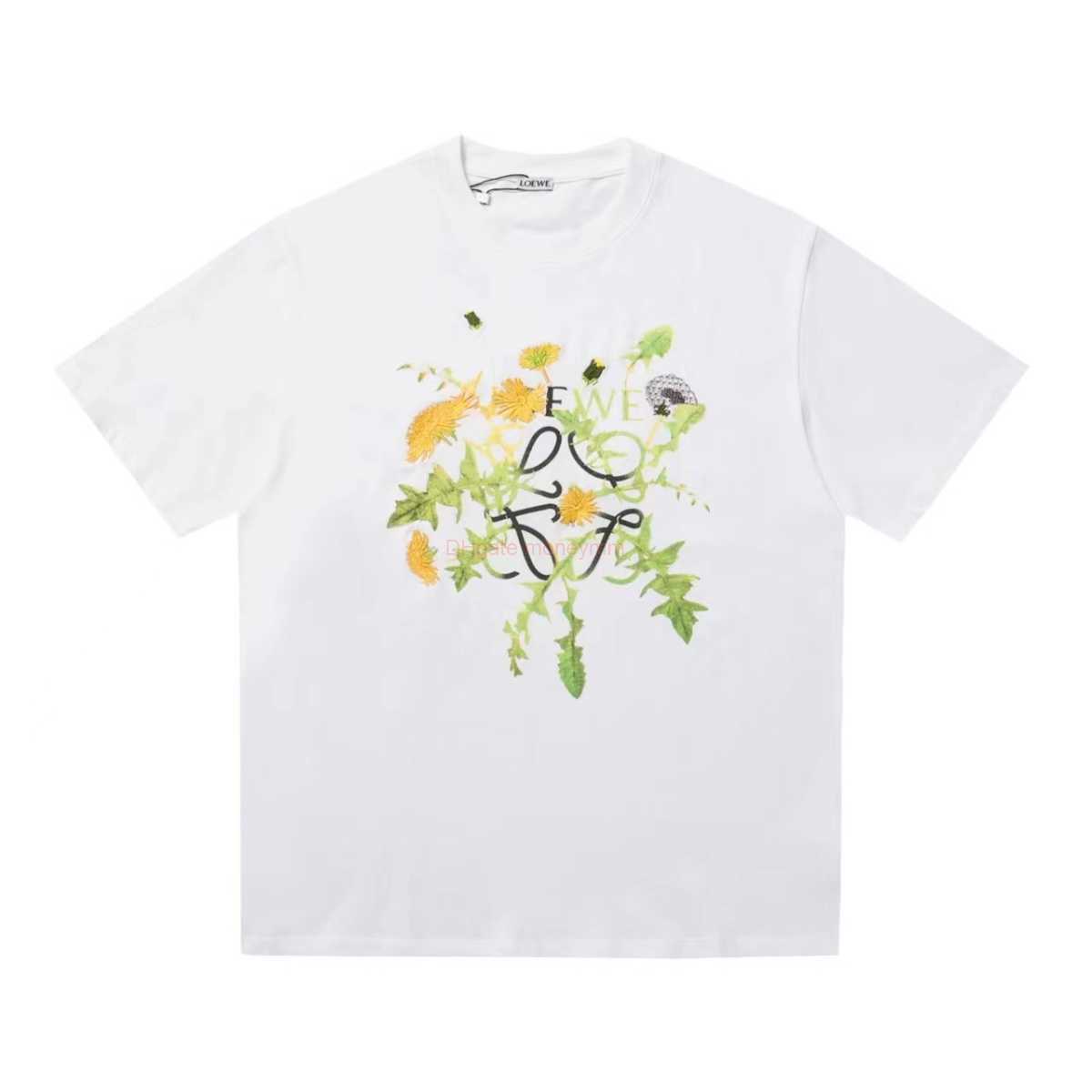 

Designer Fashion Clothing Tees Tshirts Loewe 2023 Springsummer Dandelion Embroidered Tshirt Round Neck Loose Short Sleeve Couple Unisex Luxury Casual Streetwear, White l18#