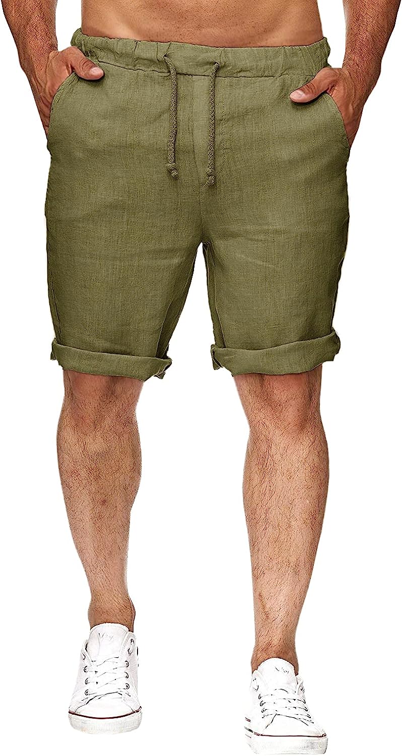 

Linen Shorts Men's Shorts with 4 Pockets Bermuda Trousers Summer, Green