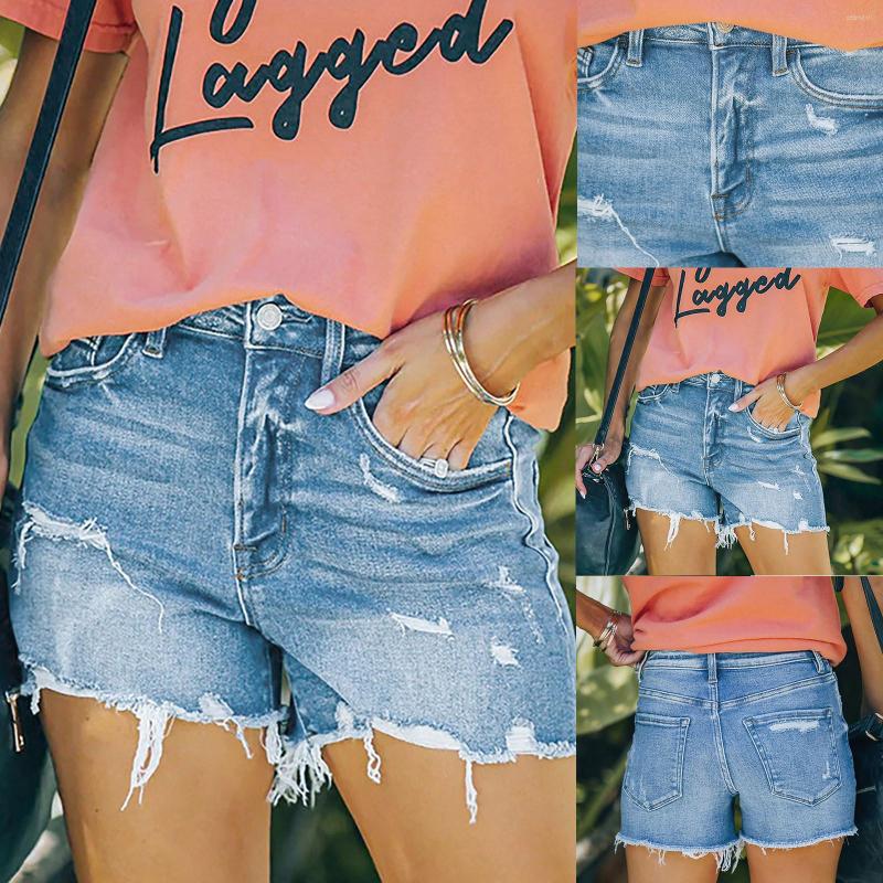 

Women' Shorts Fashion Women' Washable Broken Button High Elastic Easy To Clean Breathable Spodenki Damskie, Sky blue