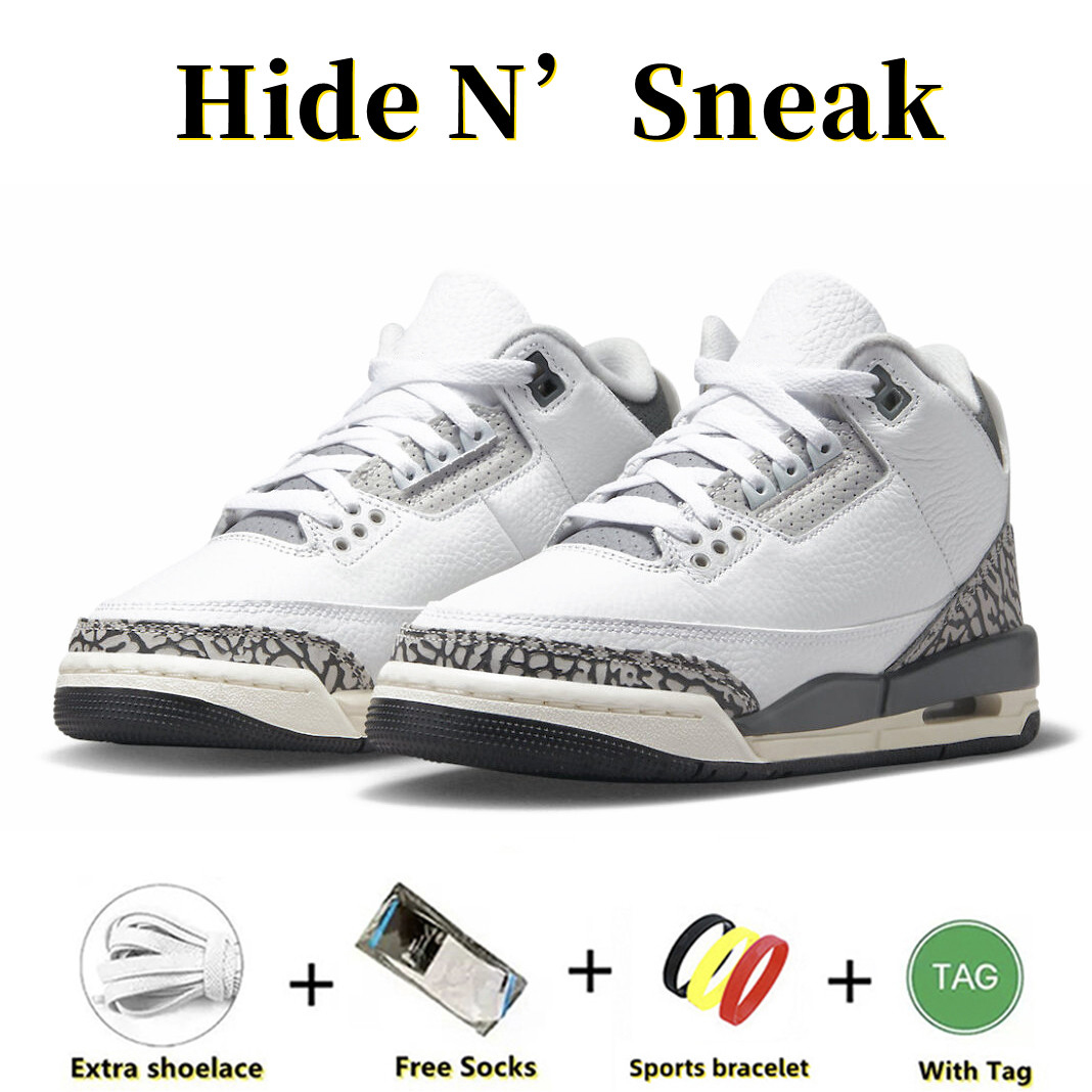 Jumpman 3 3s GS Hide N Sneak High Basketball Shoes White Black Iron Light Ash Grey Sail Cement Grey DX6665-100 Men Womens Trainers Outdoor Sports-image-875401652