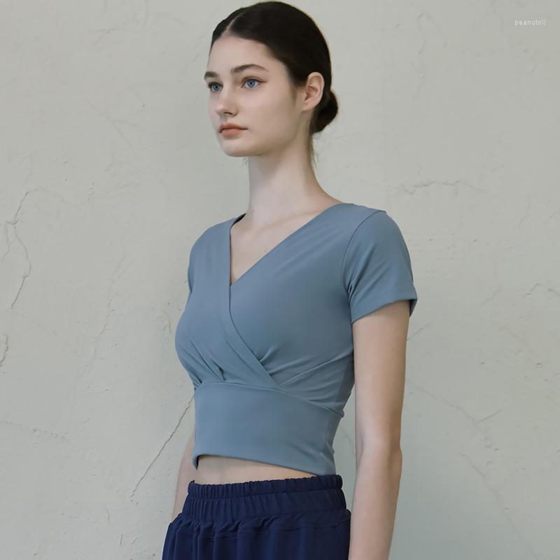 

Women' T Shirts Y2K Outside A Yoga T-shirt Summer Short-sleeved Sports Fitness Top Solid Color Temperament Waist Closed Dance Clothes, Black