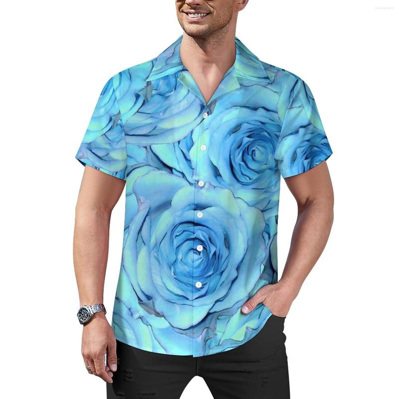 

Men' Casual Shirts Blue Rose Print Beach Shirt Flowers Design Hawaiian Man Y2K Blouses Short Sleeve Printed Top Large Size, Style-7