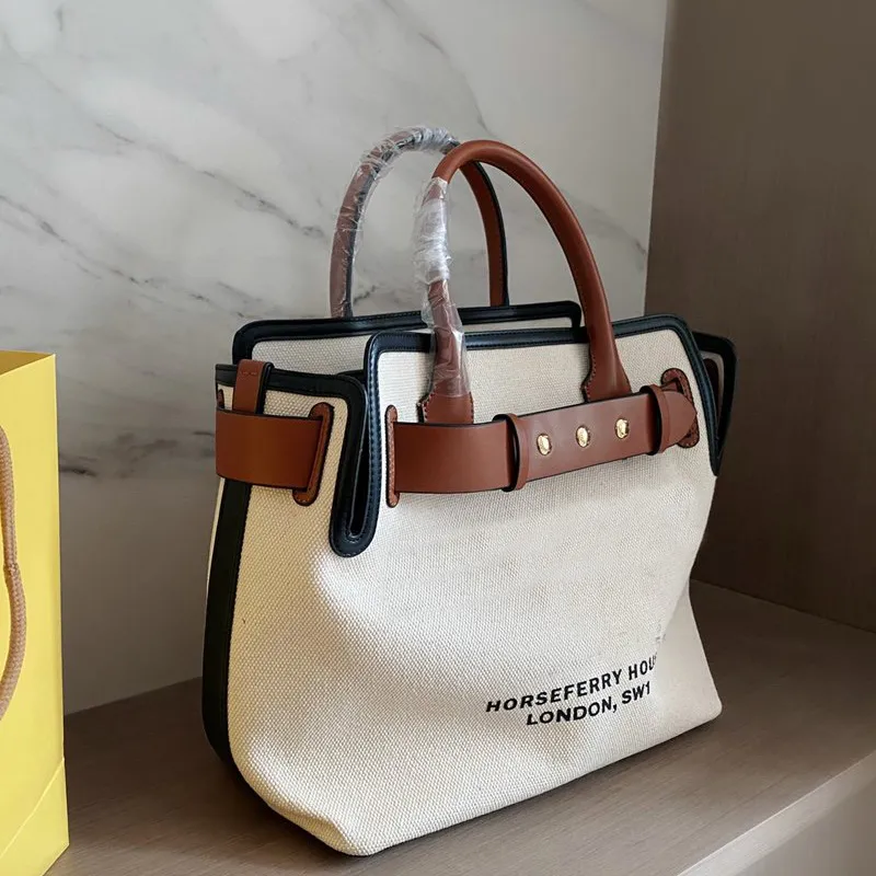 

New Canvas Shopping Bag Large Capacity Package Tote Bags Handbag Purse High Quality Fashion Letter White Genuine Leather Free Shipping