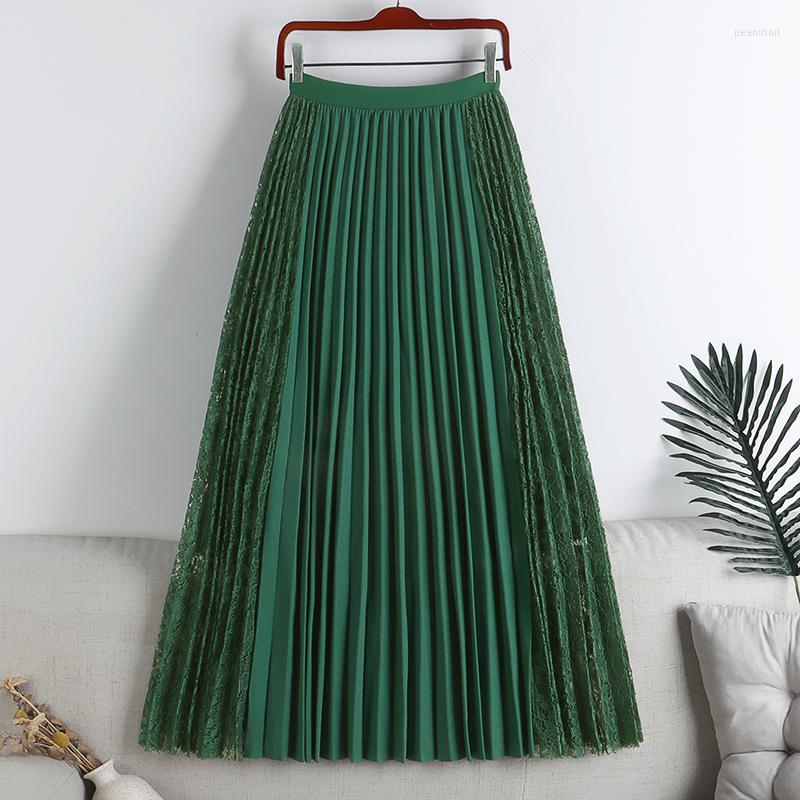 

Skirts Korean Style High Waist Elastic Jupe Pleated Mujer Faldas Autumn Long White Skirt Casual Women Clothes Drop, Brown