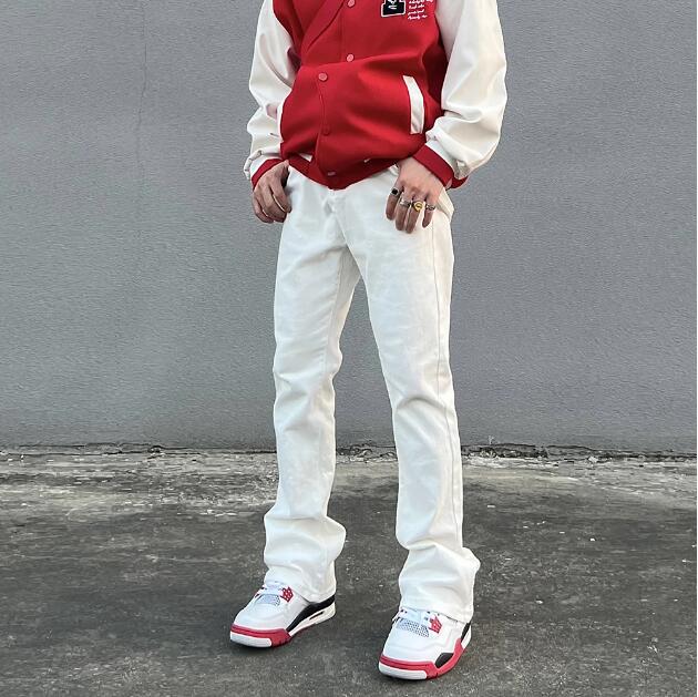 

High Street Flare Denim Pants Slim White Jeans Men's Fashion Casual Washing Jeans Pants, Black