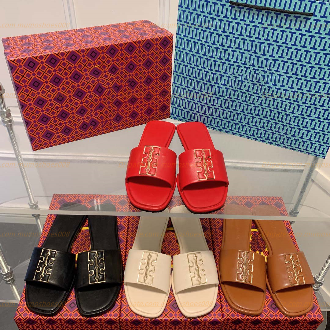 

Designer Sandals Fashion letter T slippers female summer flat luxury outside leather Middle heel sandals the beach tourism word slipper Ladies Beach Sandals, Color-8