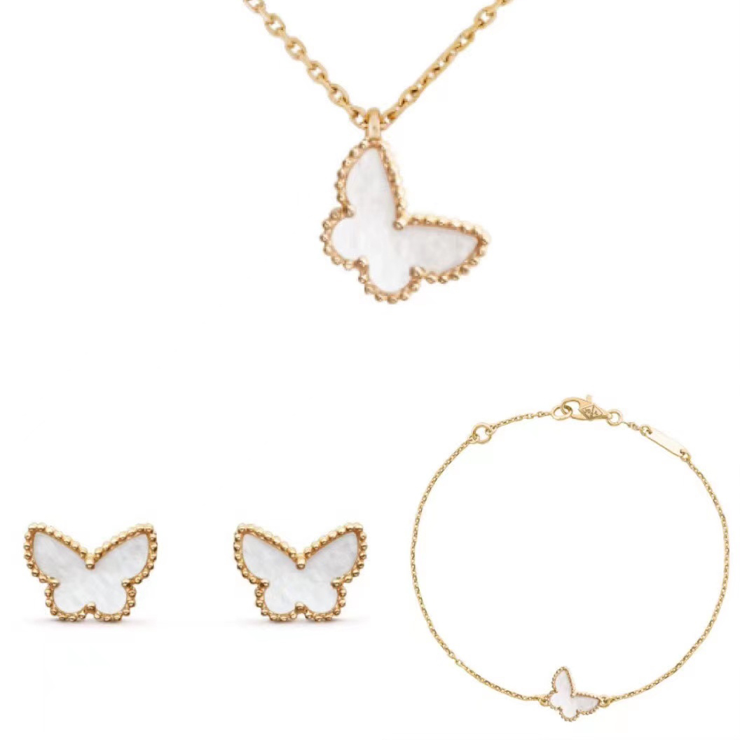 

Designer necklace bracelet earrings luxury jewelry butterfly necklaces for women White Shell rose gold pendant Wedding gift stainless steel wholesale for resale