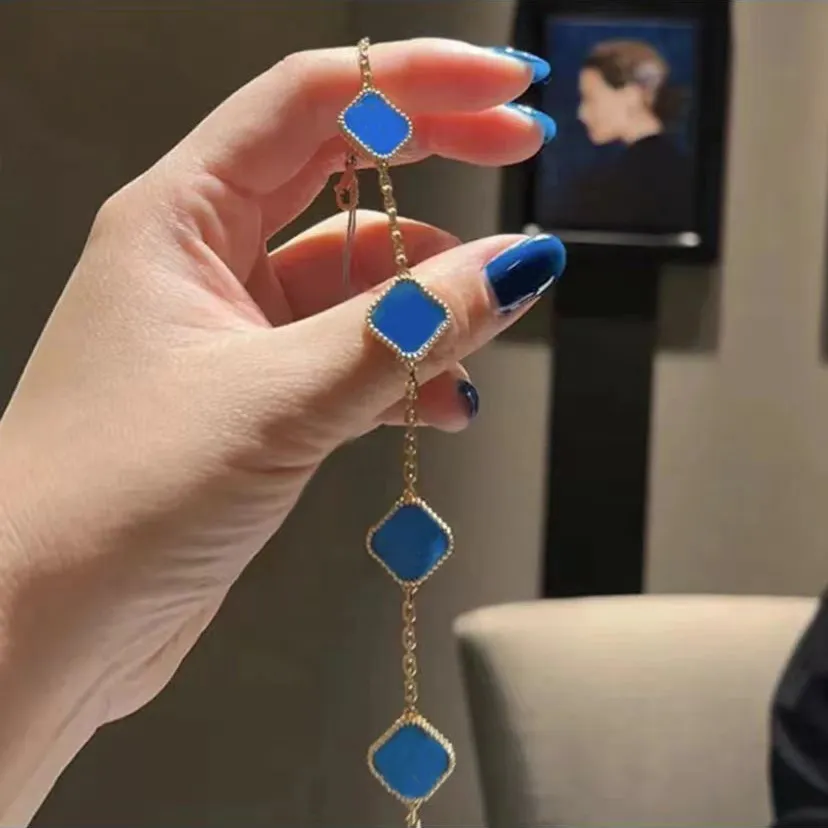 

Designer Jewelry Four Leaf bracelet S925 Sterling silver plated 24K gold and silver plate agate diamond Fashion van Love charm bracelet for women