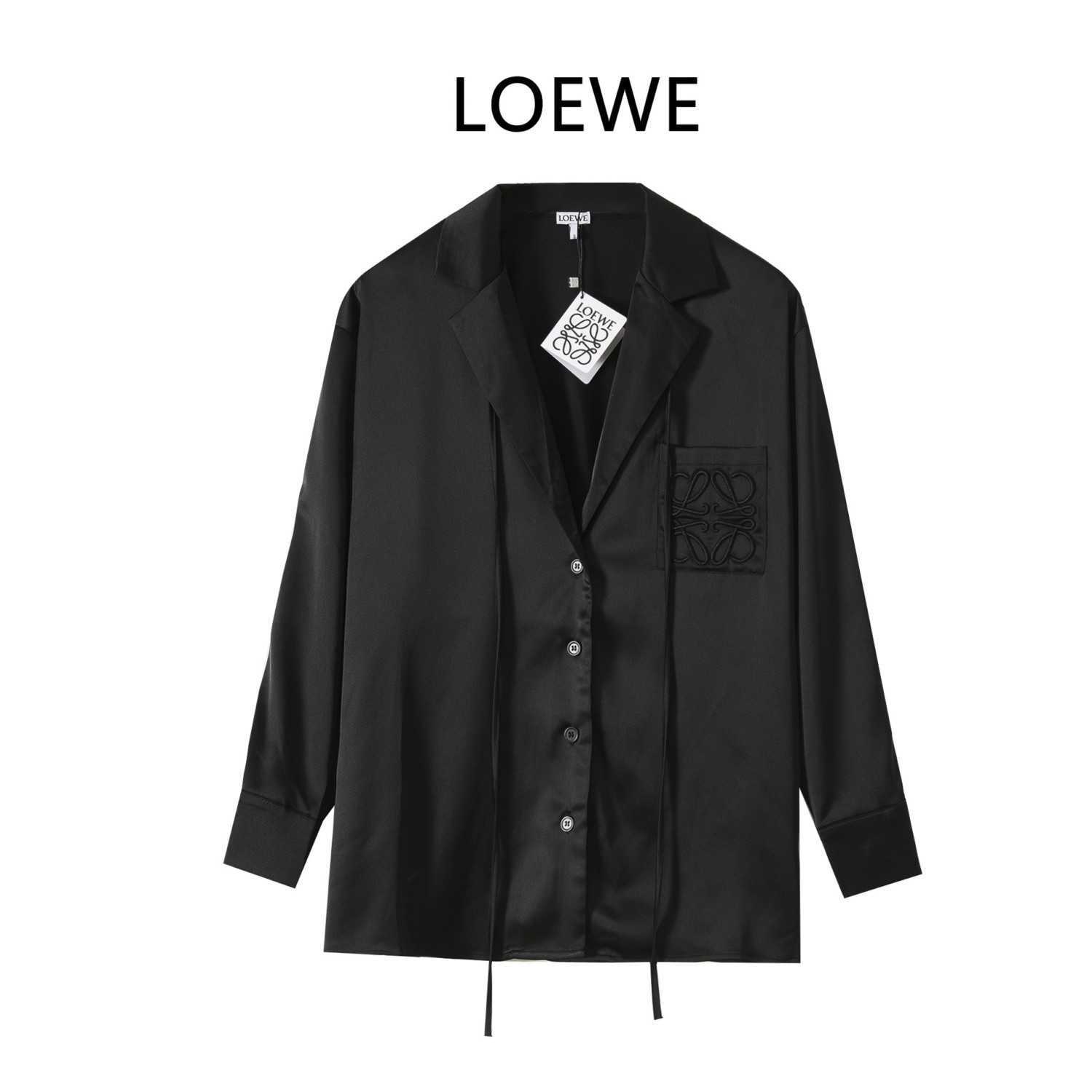 

Designer Fashion Clothing Mens Casual Shirts Loewe Pure Original 23ss New Silk Ribbon Casual Shirt Long Sleeve Unisex Versatile Short Long Sleeve Streetwear Tops TS, Shipping fee