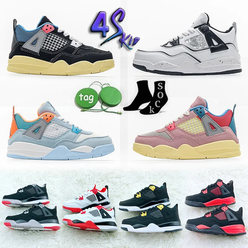 

Kids Youth Low Basketball Shoes Jumpman 4 4s Fire Red Thunder PS Size 9C-5Y University Blue Black Cat Bred Toddler Sneaker Sail Muslin